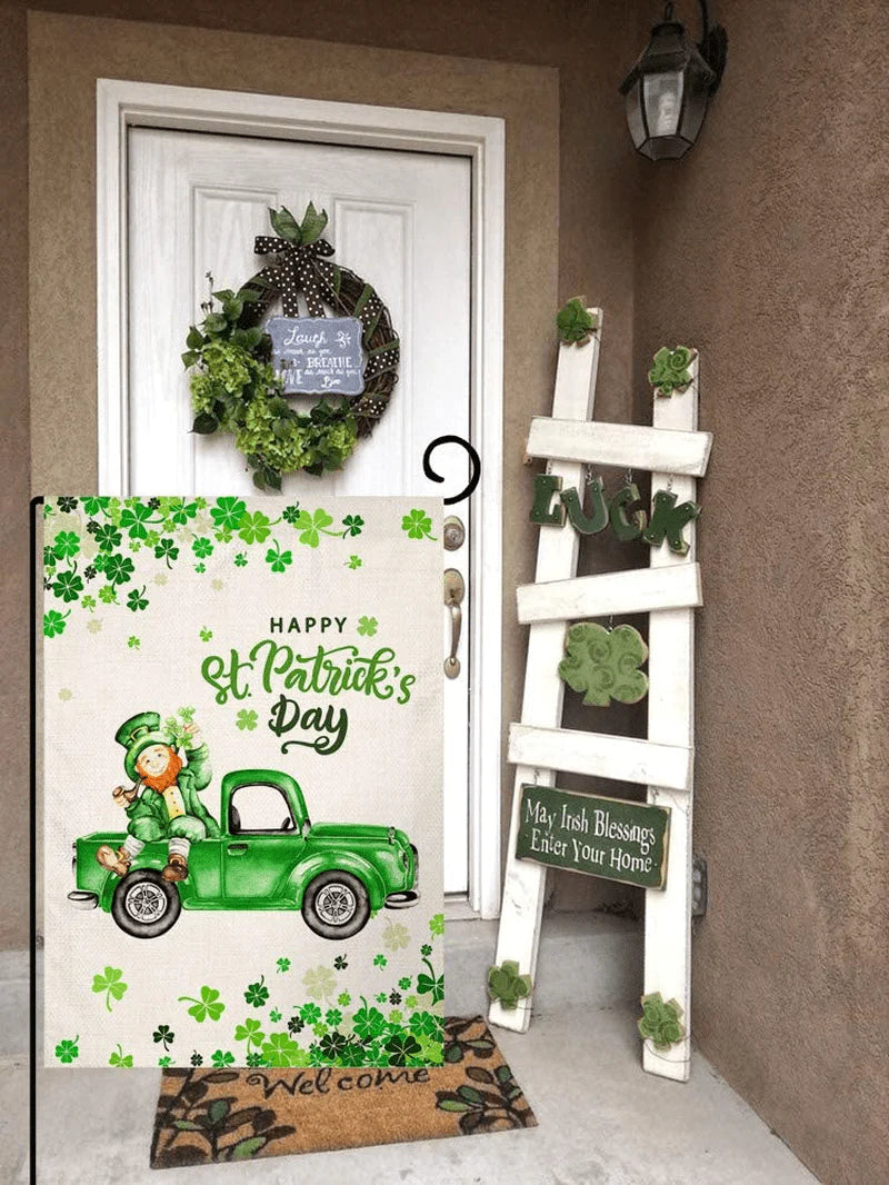 St. Patrick'S Day Shamrock Truck Garden Flag Vertical Double Sided Spring Green Farmhouse Burlap Yard Outdoor Decor 12.5 X 18 Inches Arts & Entertainment > Party & Celebration > Party Supplies BLKWHT   