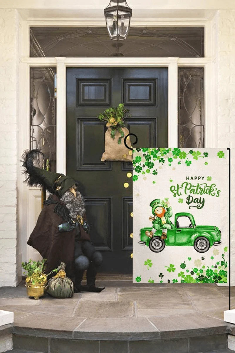 St. Patrick'S Day Shamrock Truck Garden Flag Vertical Double Sided Spring Green Farmhouse Burlap Yard Outdoor Decor 12.5 X 18 Inches Arts & Entertainment > Party & Celebration > Party Supplies BLKWHT   