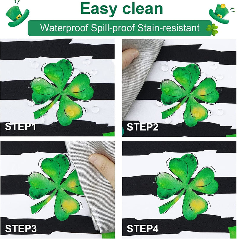 St. Patrick’S Day Tablecloth Square 55 X 55 Inch, Green Lucky Shamrock Striped Table Cloth, Waterproof Spill Proof Four Leaf Clovers Table Cover for Party Holiday Kitchen Dining Room Decoration