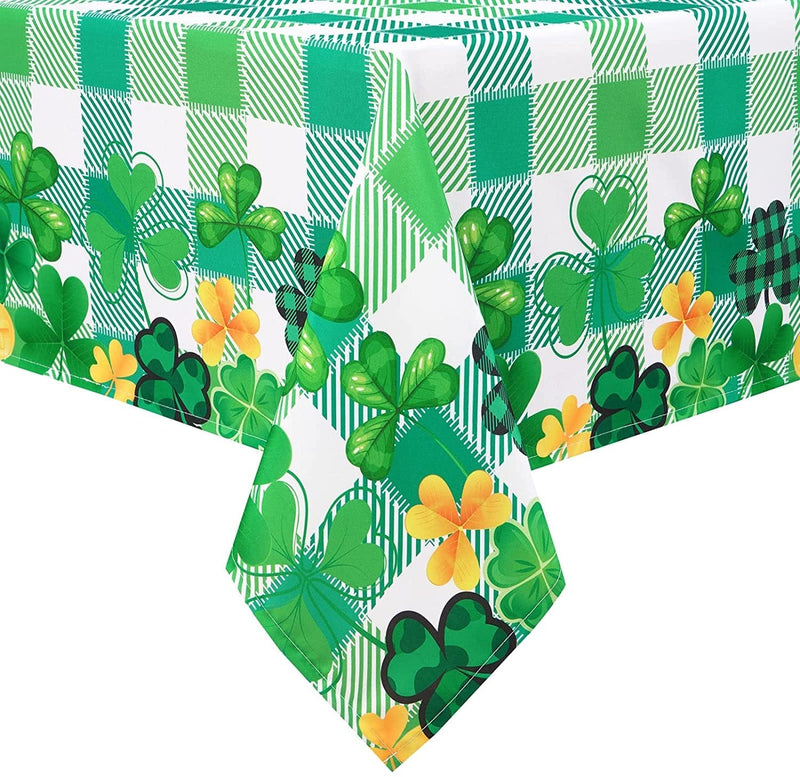 St. Patrick’S Day Tablecloth Square 55 X 55 Inch, Green Lucky Shamrock Striped Table Cloth, Waterproof Spill Proof Four Leaf Clovers Table Cover for Party Holiday Kitchen Dining Room Decoration