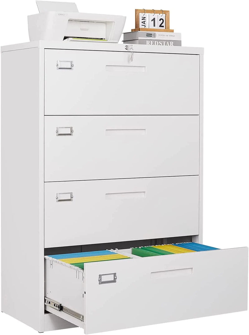 STANI Lateral File Cabinet with Lock, 3 Drawer Lateral Filing Cabinet, Metal Lateral File Cabinet for Home and Office, Metal Storage File Cabinet for Hanging Files Letter/Legal/F4/A4 Size Home & Garden > Household Supplies > Storage & Organization STANI White 4 Drawer 