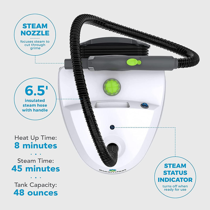 Steamfast SF-370 Canister Cleaner with 15 Accessories-All-Natural, Chemical-Free Pressurized Steam Cleaning for Most Floors, Counters, Appliances, Windows, Autos, and More, 64 Inches, White