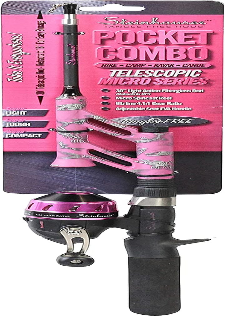 Steinhauser Tangle-Free Pocket Combo Telescoping Fishing Pole, Adjustable Lightweight Rod and Reel for Adults and Kids, Pink, OS, PCMSP18 Sporting Goods > Outdoor Recreation > Fishing > Fishing Rods Steinhauser LLC   