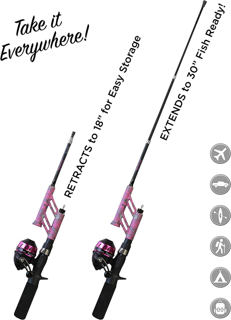 Steinhauser Tangle-Free Pocket Combo Telescoping Fishing Pole, Adjustable Lightweight Rod and Reel for Adults and Kids, Pink, OS, PCMSP18 Sporting Goods > Outdoor Recreation > Fishing > Fishing Rods Steinhauser LLC   