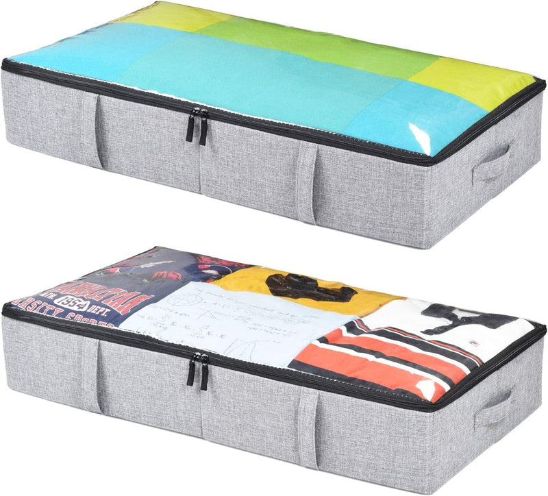 Storagelab Underbed Storage Containers, Storage Bin for Clothes, Blankets, Shoes and Pillows (2 Piece Low Profile Storage - Grey)
