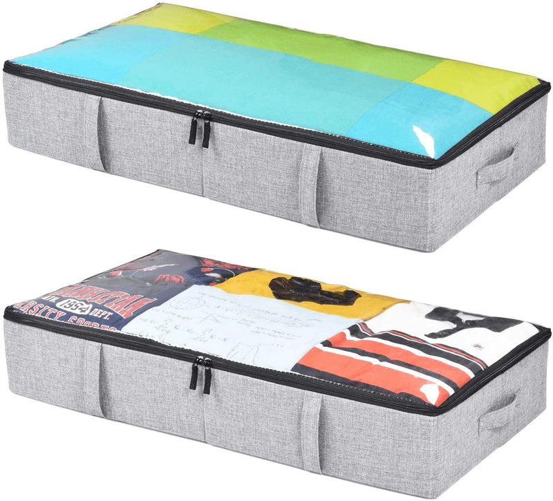 Storagelab Underbed Storage Containers, under Bed Storage for Clothes, Blankets and Shoes, Woven Fabric with Plastic Panel Structure, 2-Pack - 34 X 17 X 6 Inches (Grey) Furniture > Cabinets & Storage > Armoires & Wardrobes storageLAB Grey  
