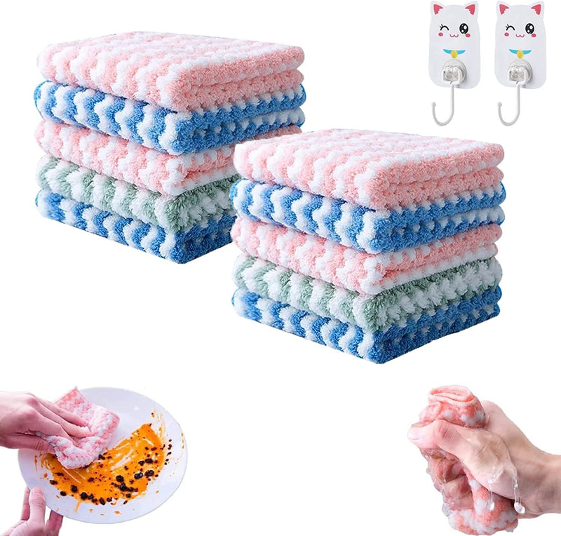 Straseapoit Microfiber Cleaning Rag, Nonstick Oil Washable Fast Drying, Multifunction Reusable Scouring Towel Pads for Kitchen, Bathroom, Furniture, Appliances (9.84 * 9.84Inch, 5Pcs) Home & Garden > Household Supplies > Household Cleaning Supplies LJXWRF 10pcs 9.84 * 9.84inch 