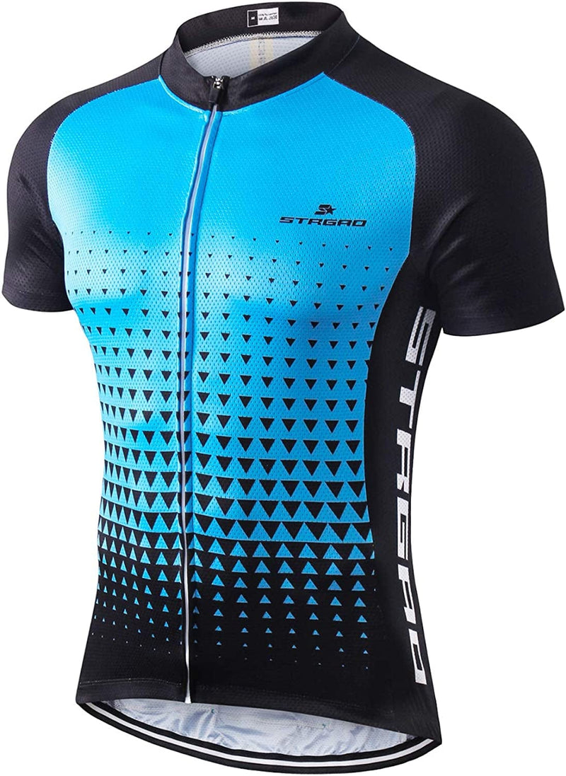 Strgao Men'S Cycling Jersey Bike Short Sleeve Shirt Sporting Goods > Outdoor Recreation > Cycling > Cycling Apparel & Accessories LLAI STRGAO Blue Sky 3X-Large 