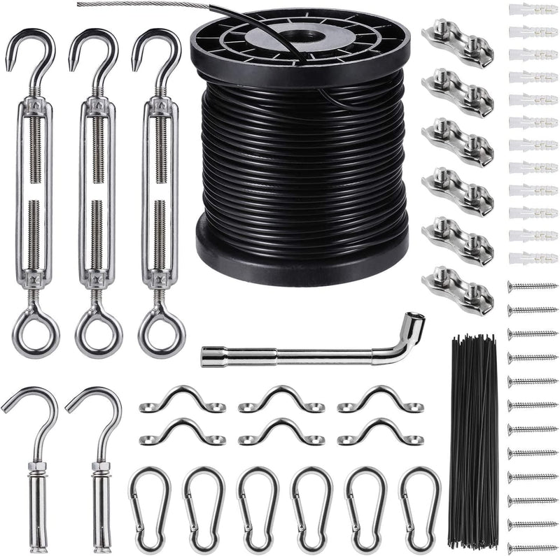 String Lights Hanging Kit,Globe String Lights Suspension Kit,Outdoor Light Guide Wire,Includ 164 FT Nylon-Coated Stainless Steel Wire Rope Cable,Turnbuckle and Hooks,Enough Accessories,Use Manual Home & Garden > Lighting > Light Ropes & Strings BESTNEWLL   