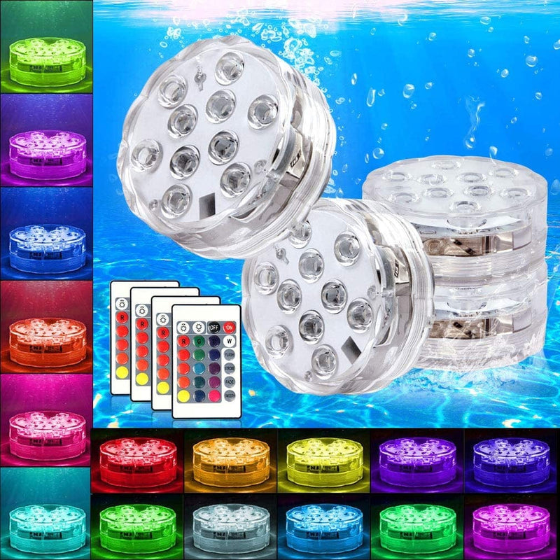 Submersible LED Lights, 4 Pack Waterproof Underwater Lights Remote Control & Color Changing Bathtub, Spa, Hot Tub, Bath Lights, Inground & above Ground Pool Lighting Swimming Pool Lights Accessories Home & Garden > Pool & Spa > Pool & Spa Accessories LIMEUP 4pack Pond Lights (16-color changing)  