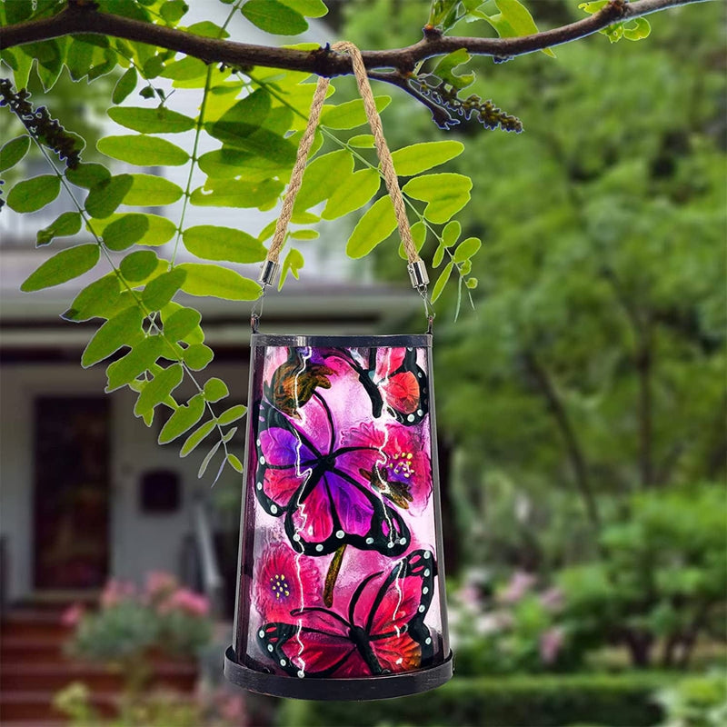 SUBOLO Hanging Solar Lantern Outdoor Waterproof LED Solar Butterfly Lights Tabletop Lamp for Outdoor Patio Garden Home & Garden > Lighting > Lamps SUBOLO   