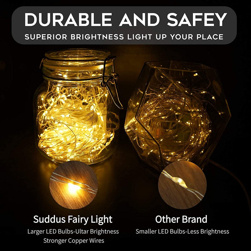 SUDDUS 33Ft 100 LED Outdoor String Lights, Warm White Fairy Lights Battery Operated with Remote, Led Twinkle Lights for Bedroom, Dorm, Backyard, Wedding, Tree, Mason Jar, Wall, Christmas Home & Garden > Lighting > Light Ropes & Strings SUDDUS   