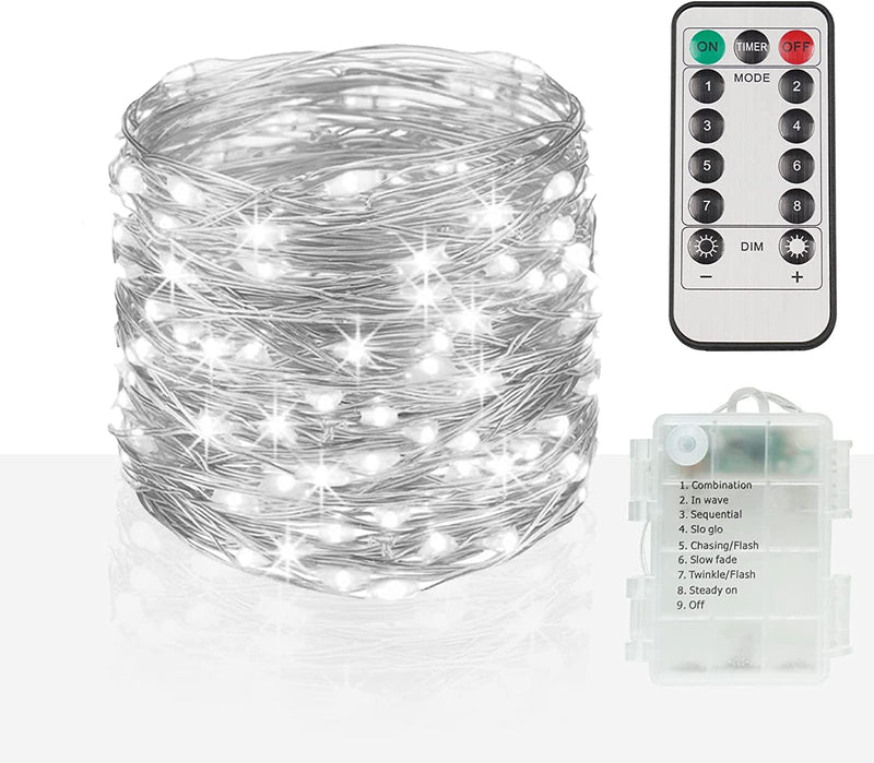 SUDDUS 33Ft 100 LED Outdoor String Lights, Warm White Fairy Lights Battery Operated with Remote, Led Twinkle Lights for Bedroom, Dorm, Backyard, Wedding, Tree, Mason Jar, Wall, Christmas Home & Garden > Lighting > Light Ropes & Strings SUDDUS White 200 LED 
