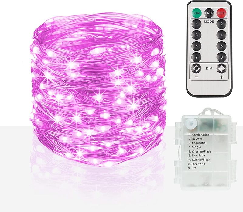 SUDDUS 33Ft 100 LED Outdoor String Lights, Warm White Fairy Lights Battery Operated with Remote, Led Twinkle Lights for Bedroom, Dorm, Backyard, Wedding, Tree, Mason Jar, Wall, Christmas Home & Garden > Lighting > Light Ropes & Strings SUDDUS Pink 100 LED 