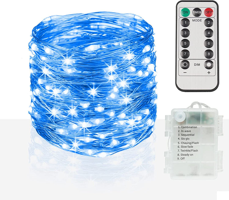 SUDDUS 33Ft 100 LED Outdoor String Lights, Warm White Fairy Lights Battery Operated with Remote, Led Twinkle Lights for Bedroom, Dorm, Backyard, Wedding, Tree, Mason Jar, Wall, Christmas Home & Garden > Lighting > Light Ropes & Strings SUDDUS Blue 200 LED 