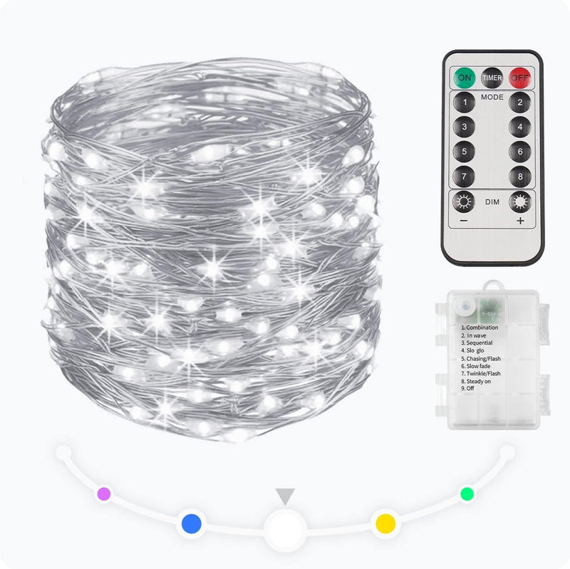SUDDUS 33Ft 100 LED Outdoor String Lights, Warm White Fairy Lights Battery Operated with Remote, Led Twinkle Lights for Bedroom, Dorm, Backyard, Wedding, Tree, Mason Jar, Wall, Christmas Home & Garden > Lighting > Light Ropes & Strings SUDDUS White 100 LED 