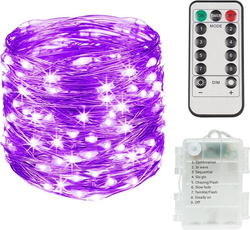 SUDDUS 33Ft 100 LED Outdoor String Lights, Warm White Fairy Lights Battery Operated with Remote, Led Twinkle Lights for Bedroom, Dorm, Backyard, Wedding, Tree, Mason Jar, Wall, Christmas Home & Garden > Lighting > Light Ropes & Strings SUDDUS Purple 200 LED 