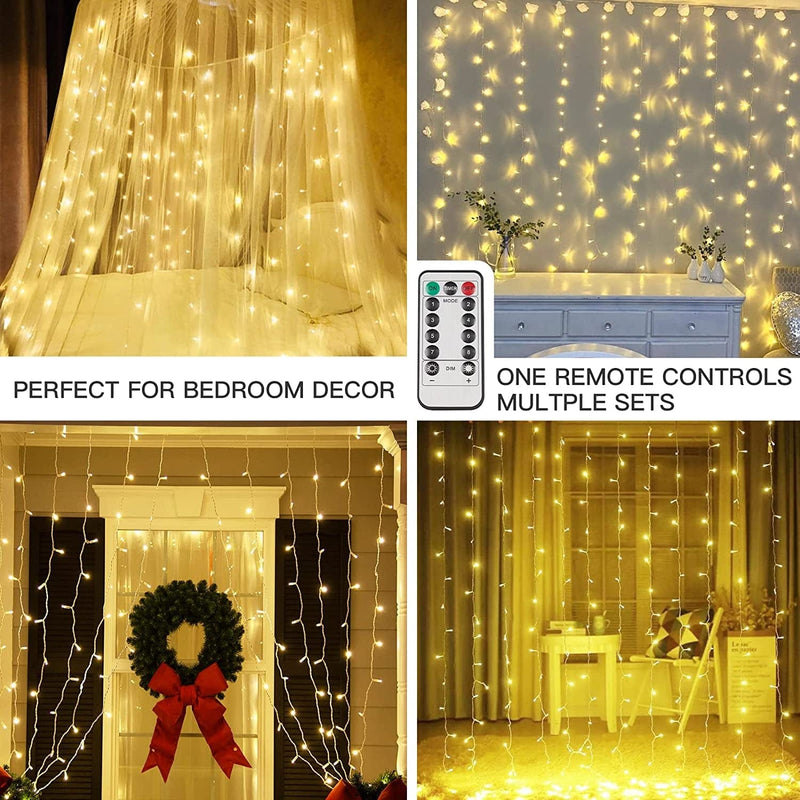Suddus Curtain Lights for Bedroom, 200 Led Hanging String Lights Outdoor Waterproof, Fairy Curtain Lights for Backdrop, Window, Wall, Wedding, Party, Garden, Porch, Brithday Decorations Warm White Home & Garden > Lighting > Light Ropes & Strings SUDDUS   