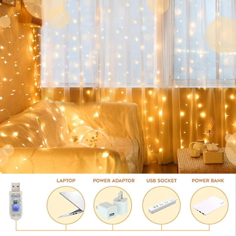 Suddus Curtain Lights for Bedroom, 200 Led Hanging String Lights Outdoor Waterproof, Fairy Curtain Lights for Backdrop, Window, Wall, Wedding, Party, Garden, Porch, Brithday Decorations Warm White Home & Garden > Lighting > Light Ropes & Strings SUDDUS   