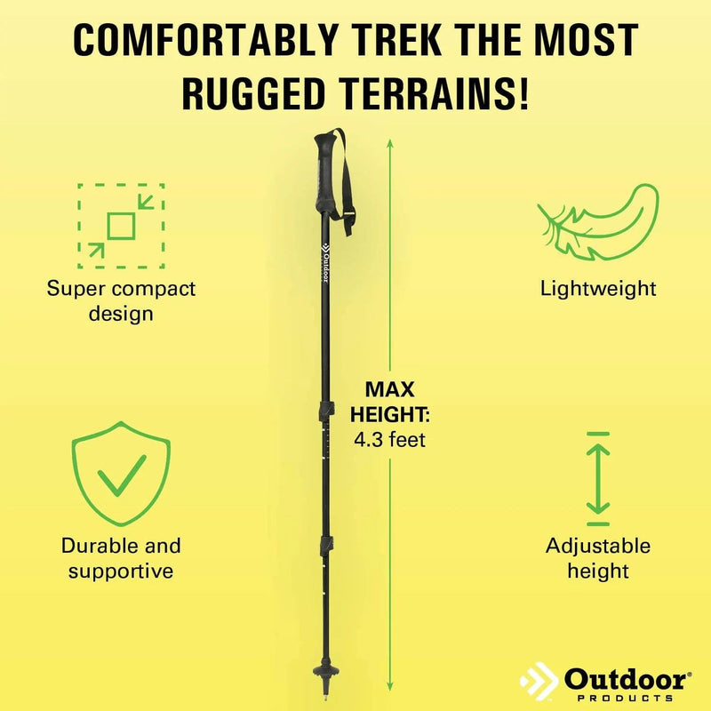 Summit Trekking Poles by Outdoor Products | Lightweight Aluminum Alloy Walking Stick Set | 2 Adjustable Hiking Poles | 4.3’ Maximum Height