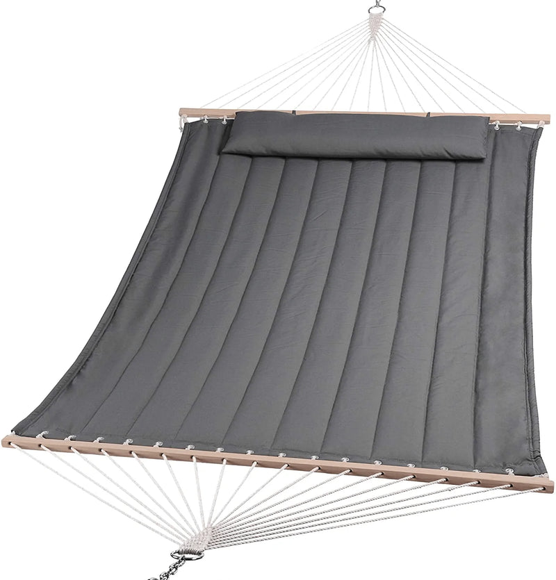 SUNCREAT Double Hammock for 2 Person, Extra Large Outdoor Portable Hammock with Hardwood Spreader Bar, Soft Pillow, 450 lbs Capacity, Grey Home & Garden > Lawn & Garden > Outdoor Living > Hammocks SUNCREAT Grey  