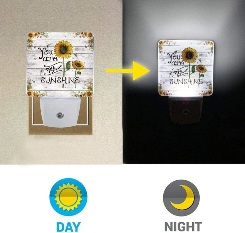 Sunflower Night Light Plug in LED Lamp Automatic Sensor Night Lights Plug into Wall Bathroom Bedroom Hallway Bright Decor Square Dim Night-Lights for Kids Children Girl Adult (You Are My Sunshine)