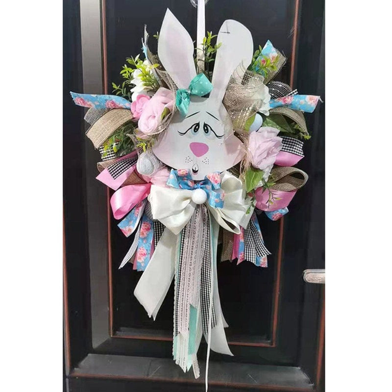 Sunisery Easter Bunny Wreath Hanging Decoration with Streamers for Front Door Home & Garden > Decor > Seasonal & Holiday Decorations Sunisery   