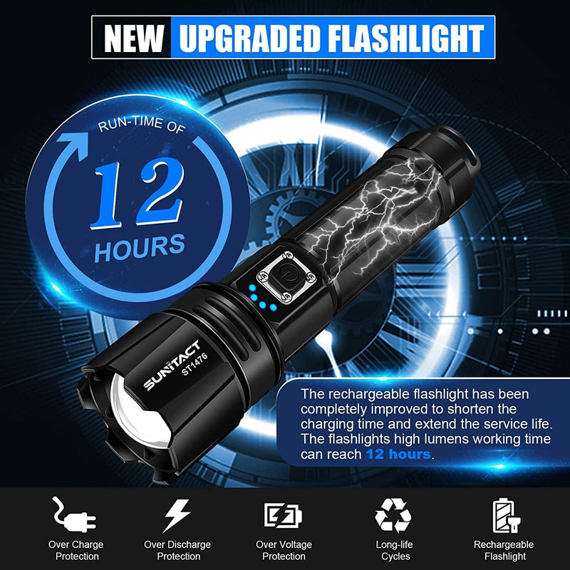 Sunitact Flashlights High Lumens, Rechargeable Flashlights Led 20000 Lumen XHP70.2, Super Bright Flash Light, High Powered Handheld Flashlights for Emergency Camping Gift, IP67 Waterproof, Zoomable Hardware > Tools > Flashlights & Headlamps > Flashlights Sunitact   