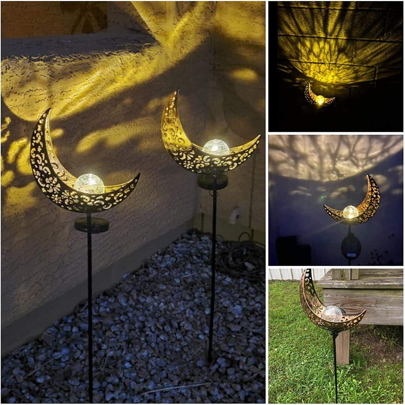 Sunkite 1 Pack Garden Solar Light Outdoor Metal Moon Shape Lamp with Waterproof Crackle Glass Globe for Garden,Lawn,Patio,Pathway or Courtyard Home & Garden > Lighting > Lamps SunKite   