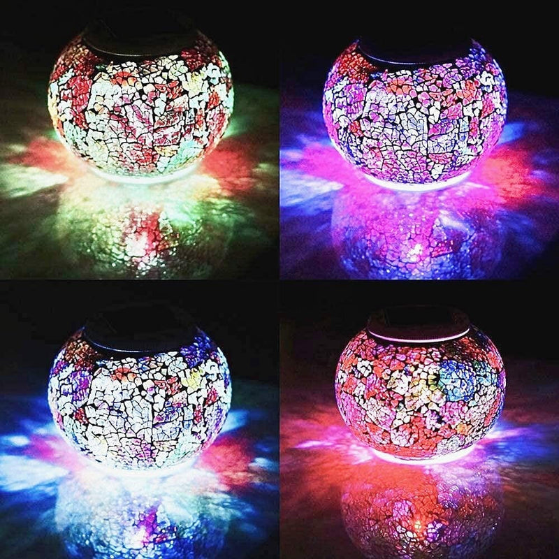 Sunkite Solar Table Lights Outdoor Indoor Color Changing Crackle Crystal Glass Night Lights,Waterproof Solar Powered Mosaic Glass Lamp,For Home Room Decorations Christmas(Multicolor)