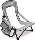 SUNNYFEEL Folding Camping Chair, Low Beach Chair Lightweight with Mesh Back,Cup Holder,Side Pocket,Padded Armrest,Sling, Portable Camp Chairs for Outdoor Picnic Fishing Lawn Concert (Grey) Sporting Goods > Outdoor Recreation > Camping & Hiking > Camp Furniture Sunnyfeel Grey  