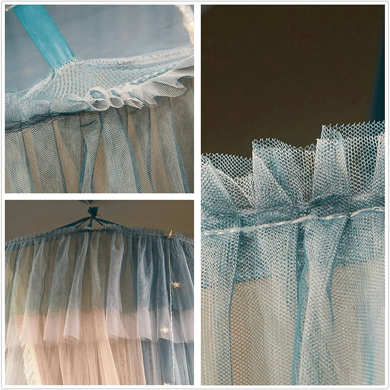 Sunnylisa Canopy Bed Curtains - Canopy Netting for Bed，Double Layer Mesh Sheer Bed Canopy for Girls and Women with Warm White Star Lights,Hook up Curtains for Crib Twin Full Queen King Size Bed Sporting Goods > Outdoor Recreation > Camping & Hiking > Mosquito Nets & Insect Screens SunnyLisa   