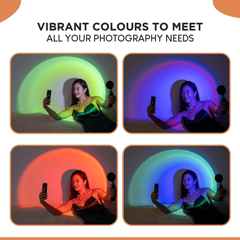 Sunset Lamp Projection,16 Colors LED, 360° Rotation Rainbow Night Light ,Remote+App Controlled, Lamp Projector for Bedroom, Living Room, Party, Photography, Tiktok, Comes with 4-Included Stickers