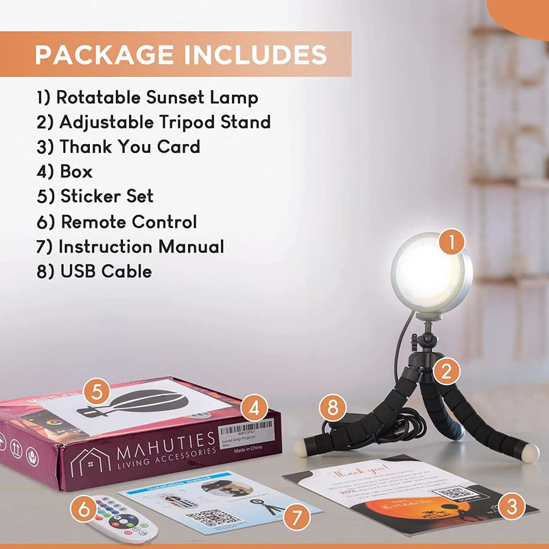 Sunset Lamp Projection,16 Colors LED, 360° Rotation Rainbow Night Light ,Remote+App Controlled, Lamp Projector for Bedroom, Living Room, Party, Photography, Tiktok, Comes with 4-Included Stickers Home & Garden > Lighting > Night Lights & Ambient Lighting Mahuties   
