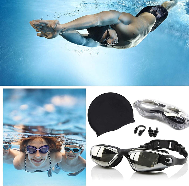 Sunshineface Swimming Goggles Cap Set Waterproof Ear Plugs with Adjustable Strap Protection Lens for Adults Sporting Goods > Outdoor Recreation > Boating & Water Sports > Swimming SunshineFace   