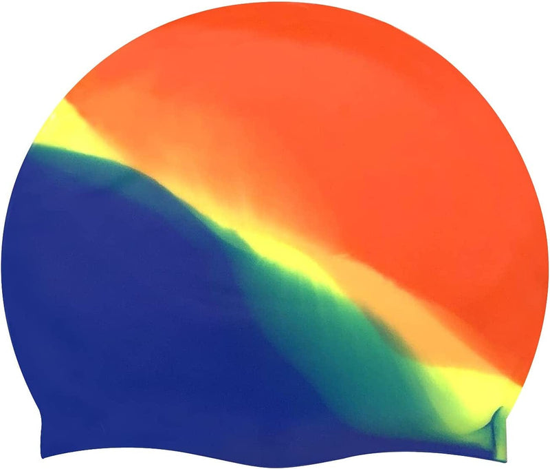 SUNTRADE Silicone Adult Swim Cap,Flexible Unisex Waterproof Swimming Cap,Great for Short and Long Hair Sporting Goods > Outdoor Recreation > Boating & Water Sports > Swimming > Swim Caps SUNTRADE Orange-Yellow-Blue  