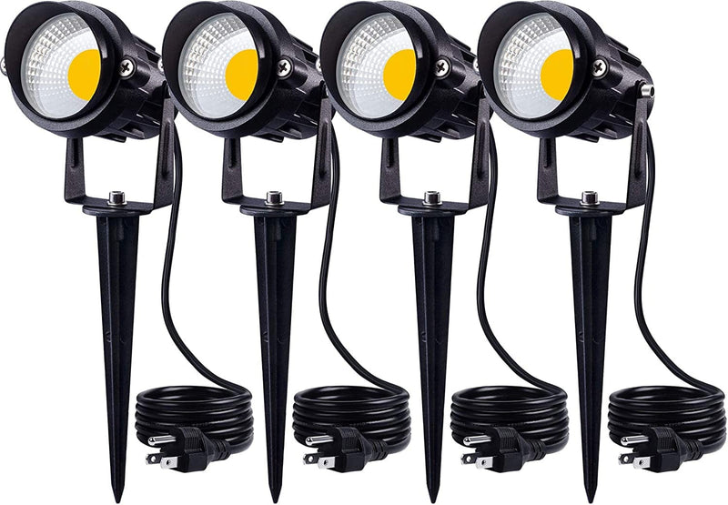 SUNVIE 120V Spot Lights Outdoor LED Landscape Lighting 12W AC Spotlights for Yard Waterproof Landscape Lights with Spiked Stake for Tree Garden Pathway Warm White Flag Lights with US 3-Plug In(4 Pack) Home & Garden > Lighting > Flood & Spot Lights SUNVIE   