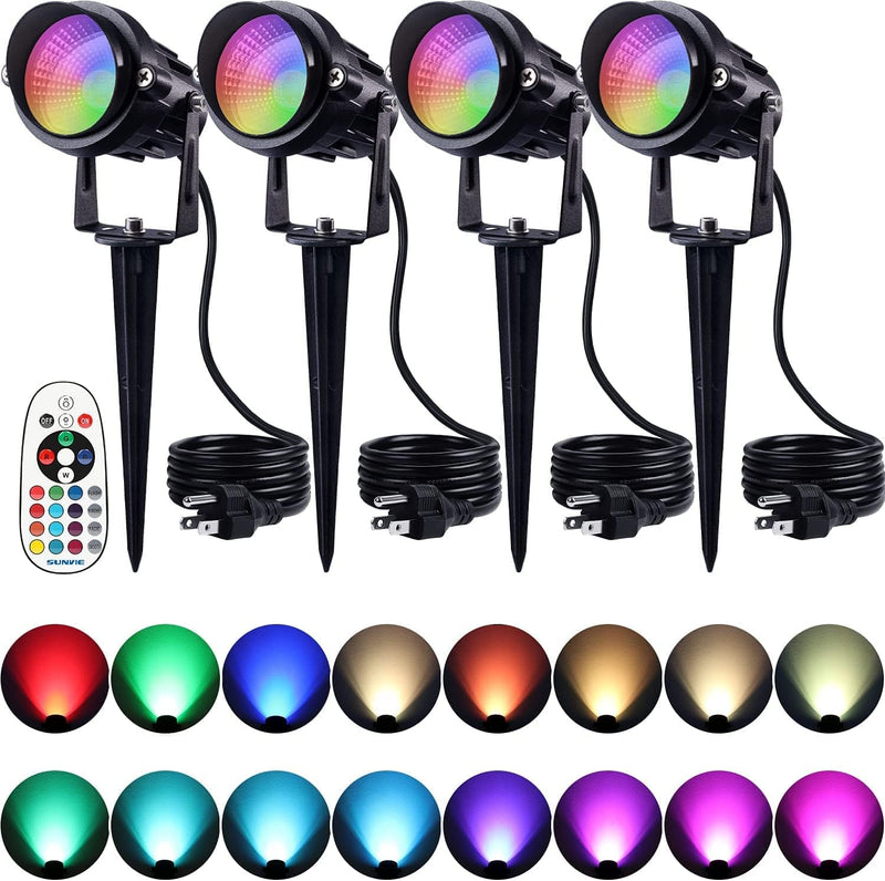SUNVIE RGB Outdoor LED Spotlight 12W Color Changing Landscape Lights with Remote Control 120V RGB Landscape Lighting Waterproof Spot Lights Outdoor for Yard Garden Patio Lawn Decorative, 4 Pack Home & Garden > Lighting > Flood & Spot Lights SUNVIE   