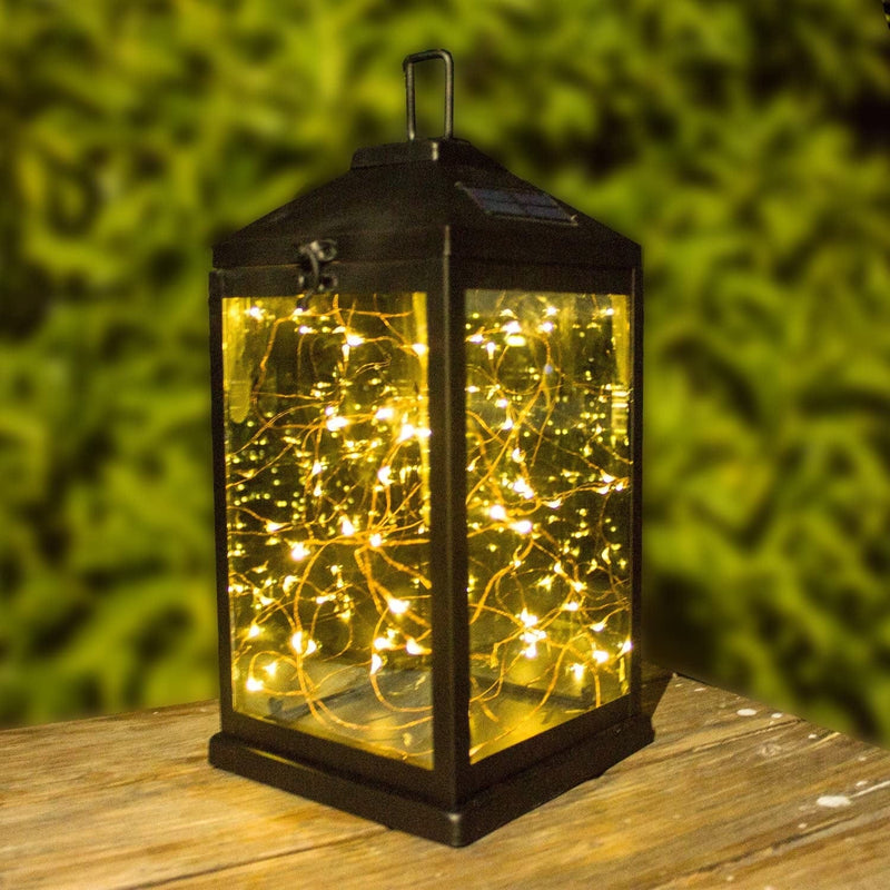 SUNWIND Solar Lantern Lights Metal with 30 Warm White Leds Fairy String Lights Outdoor Decorative Table Lamp (Black-11.4" H) Home & Garden > Lighting > Lamps SUNWIND   