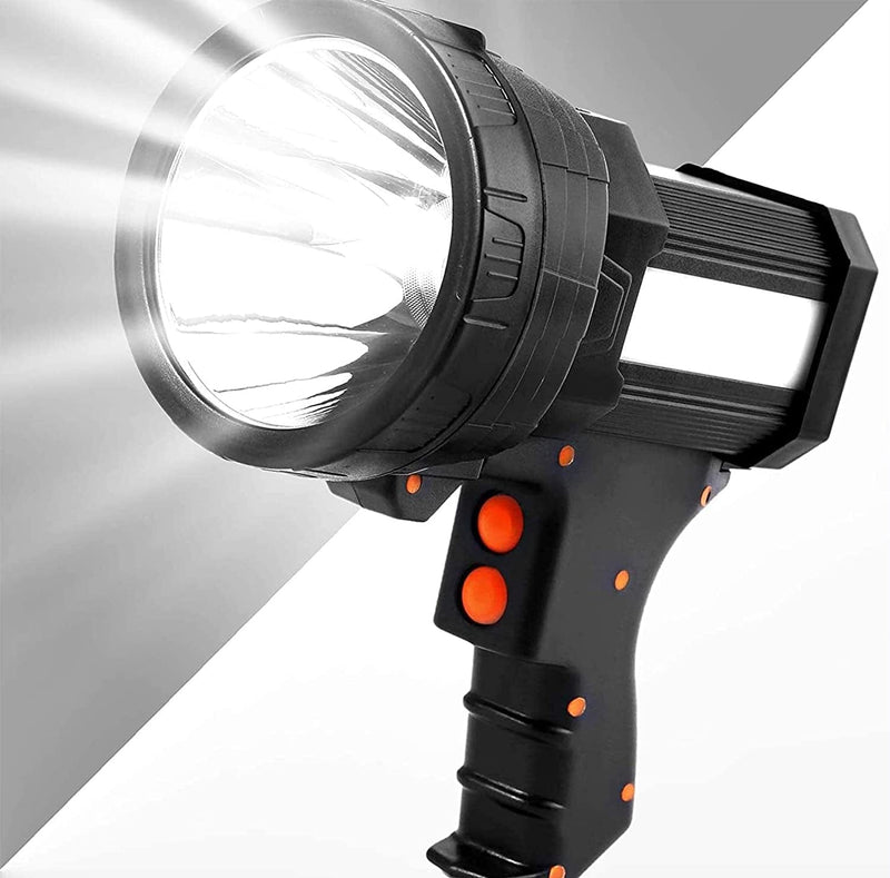 Super Bright Handheld Spotlight 6000 Lumens Rechargeable Flashlight 9600 Mah Rechargeable Long-Lasting LED Searchlight Hunting Spotlight with USB Output Function IPX4 Waterproof (Black) Home & Garden > Lighting > Flood & Spot Lights Arioskood   