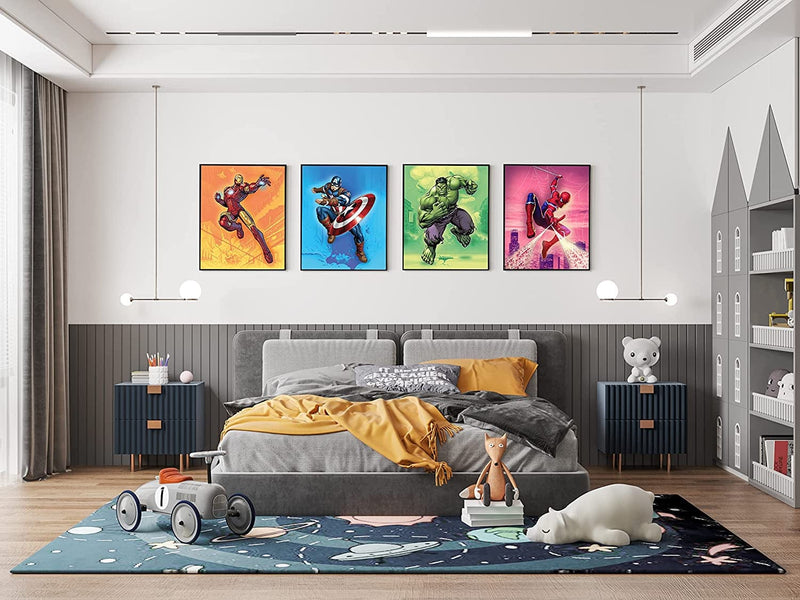 Superhero Wall Decor Poster Prints - Set of 4 ( 8 Inch X 10 Inch ) - Superhero Room Decor for Boys - Avengers Wall Art - Room Decor for Kids - Nursery, Bathroom, Playroom Decor ( UNFRAMED ) Home & Garden > Decor > Artwork > Posters, Prints, & Visual Artwork Gwency Design   