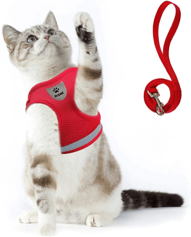 Supet Cat Harness and Leash Set for Walking Cat and Small Dog Harness Soft Mesh Puppy Harness Adjustable Cat Vest Harness with Reflective Strap Comfort Fit for Pet Kitten Puppy Rabbit Animals & Pet Supplies > Pet Supplies > Cat Supplies > Cat Apparel Supet Red Large (Chest: 15" - 17") 