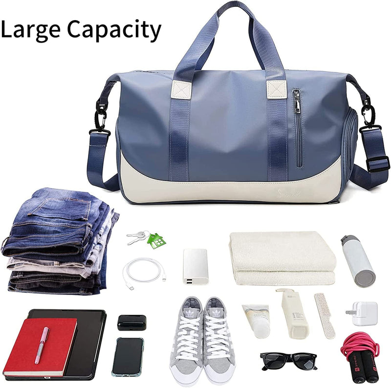 Suruid Sports Gym Bag for Women and Men Travel Duffel Bag Overnight Shoulder Bag Weekender Carry on Workout Bag Sports Tote Bag Lightweight with Shoes Compartment & Wet Pocket ((Bluish Gray)) Home & Garden > Household Supplies > Storage & Organization Suruid   