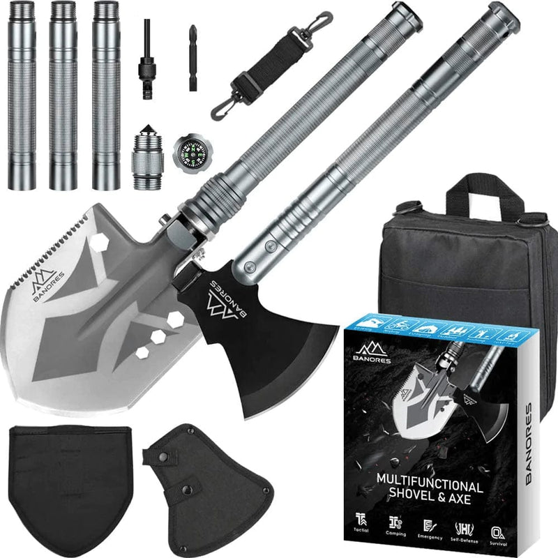 Survival Shovel Axe, BANORES Camping Shovel Multifunctional Sets 19.37-38.97Inch Lengthened Handle and Thicken Anti-Rusting Head with Storage Pouch for Camping, Hiking, Backpacking, Emergency Sporting Goods > Outdoor Recreation > Camping & Hiking > Camping Tools BANORES   