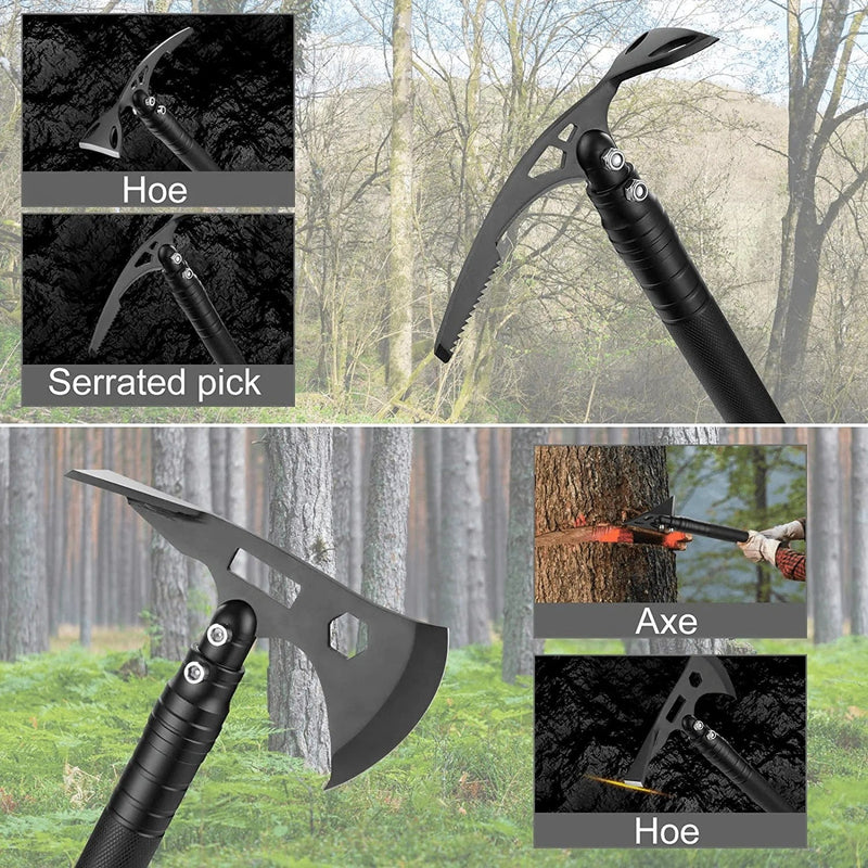 Survival Shovel Axe Set, Military Tactical Shovel Hatchet Pickaxe Flashlight Combo, Multitool Survival Gear and Equipment for Camping Hiking