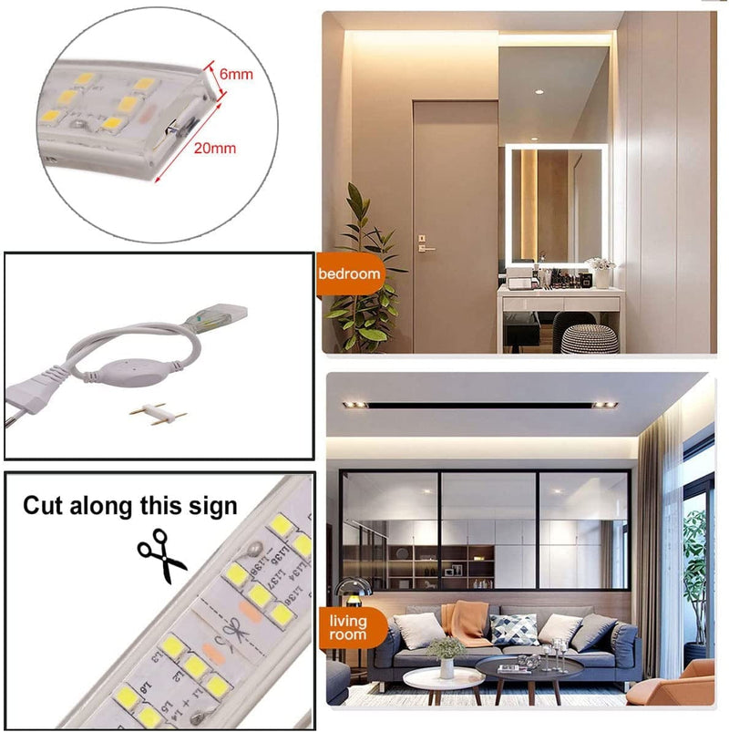 SUYOOULIN LED Strip Lights, 6.6Ft/2M Super Bright 14000LM 2835 264 Leds/M LED Flexible Lights Strip US Plug, High Voltage AC110V-130V Waterpoof for Home Garden Outdoor Decor(Warm White 3500K) Home & Garden > Pool & Spa > Pool & Spa Accessories SUYOOULIN   