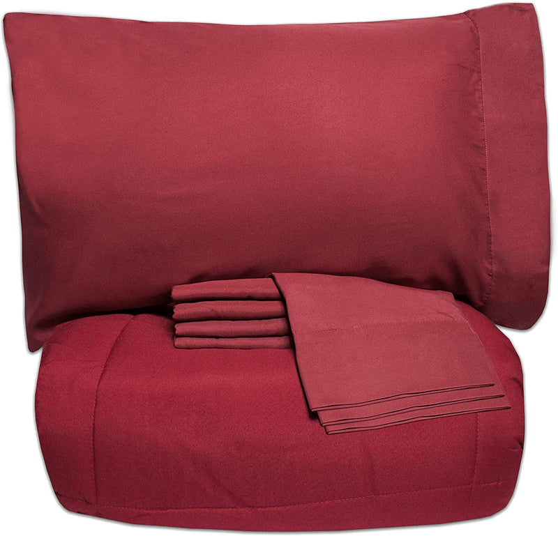 Sweet Home Collection 5 Piece Comforter Set Bag Solid Color All Season Soft Down Alternative Blanket & Luxurious Microfiber Bed Sheets, Twin, Red Home & Garden > Linens & Bedding > Bedding Sweet Home Collection Burgundy Full 