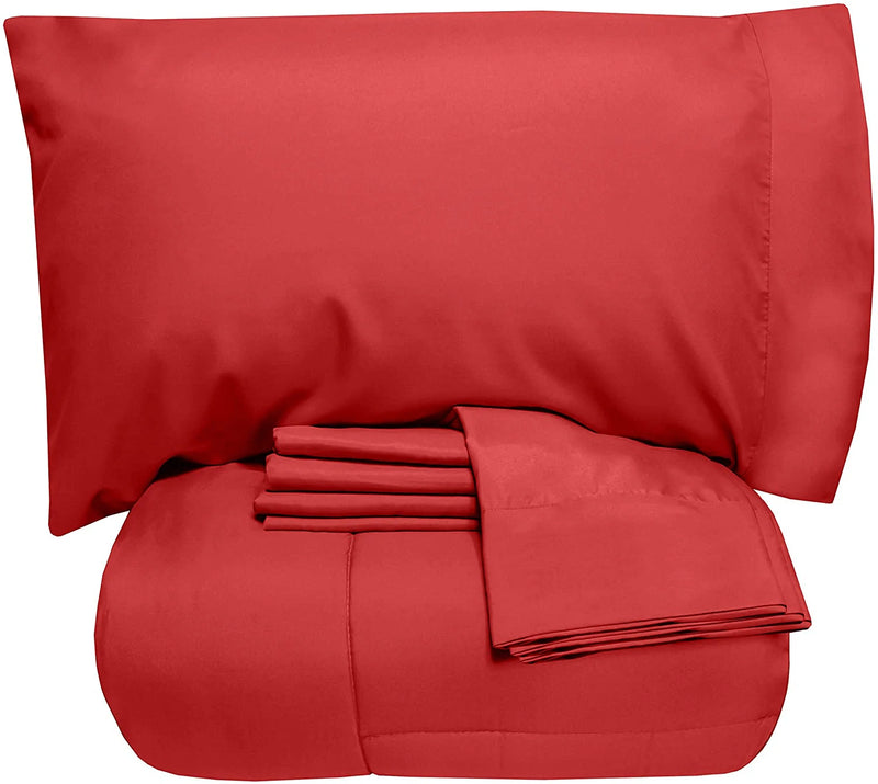 Sweet Home Collection 5 Piece Comforter Set Bag Solid Color All Season Soft Down Alternative Blanket & Luxurious Microfiber Bed Sheets, Twin, Red Home & Garden > Linens & Bedding > Bedding Sweet Home Collection Red Full 