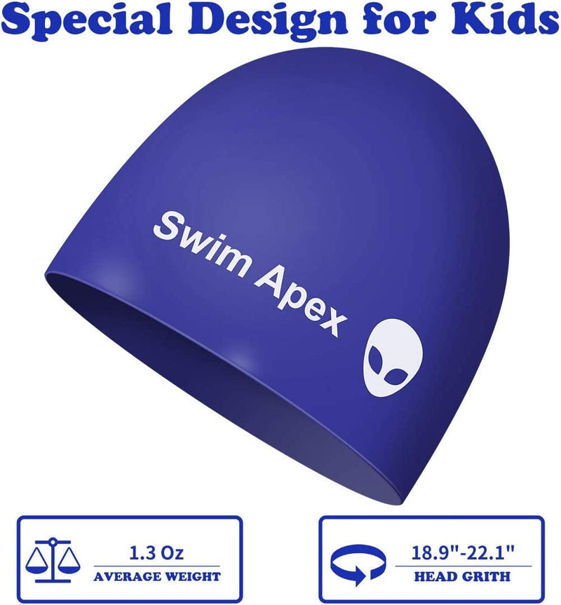 Swim Apex Silicone Kids Swim Cap for Girls Boys Teens, Durable Silicone Swimming Cap for Kids Youths Boys Girls, Baby Waterproof Caps for Long Hair and Short Hair with Alien Print (Blue) Sporting Goods > Outdoor Recreation > Boating & Water Sports > Swimming > Swim Caps Swim Apex   