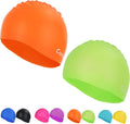 Swim Cap, 2 Pack Durable Silicone Swimming Caps for Kids Girls Boys Youths (Age 2-12), Soft 3D Ergonomic Waterproof Kids Swim Caps, Comfortable Fit for Long Hair and Short Hair Sporting Goods > Outdoor Recreation > Boating & Water Sports > Swimming > Swim Caps Careula Orange & Green Large(Age 9-12) 